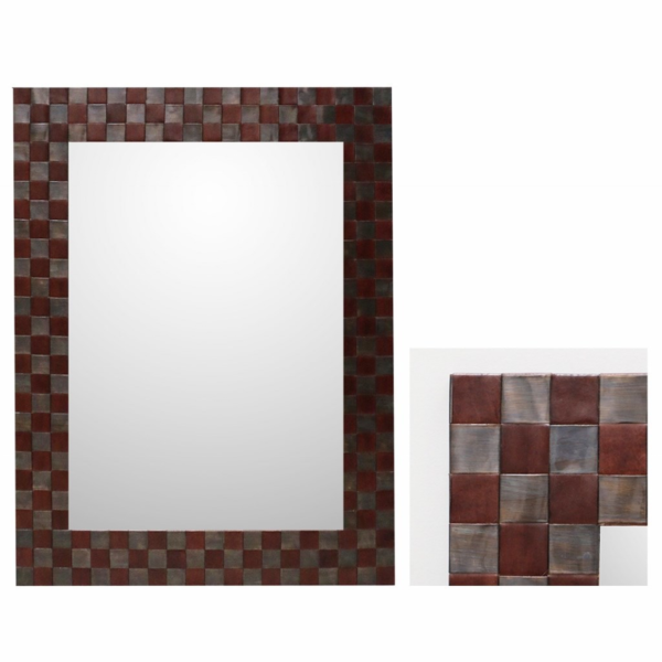 Leather oblong mirror