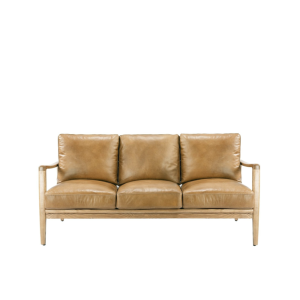 REID 3 SEATER SOFA - TAN LEATHER