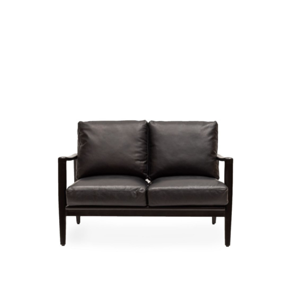 REID 2 SEATER SOFA - BLACK LEATHER - BLACK FRAME