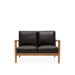 REID 2 SEATER SOFA - BLACK LEATHER - NATURAL FRAME