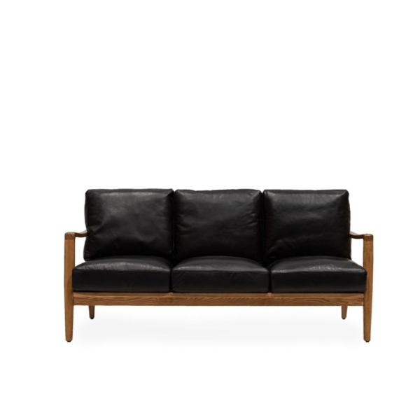 REID 3 SEAT SOFA - BLACK LEATHER - NATURAL