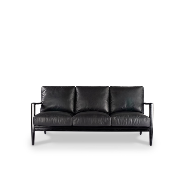 REID 3 SEATER SOFA - BLACK LEATHER - BLACK FRAME