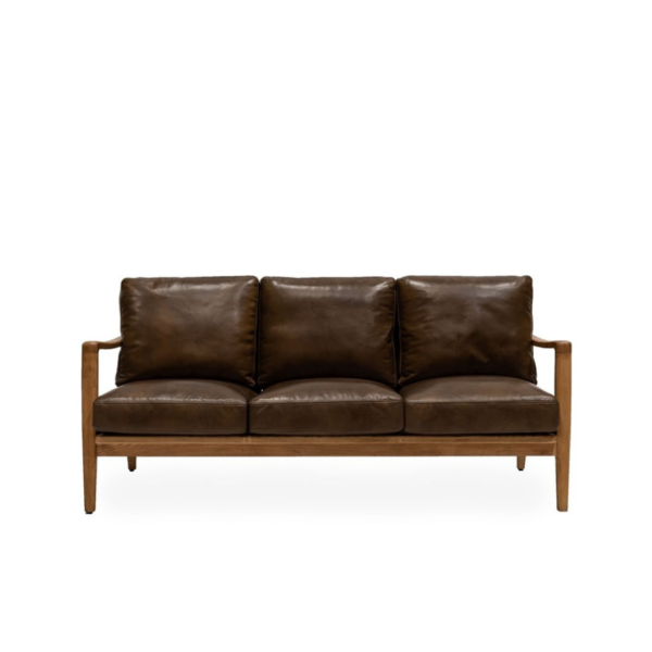REID 3 SEATER SOFA - BROWN LEATHER