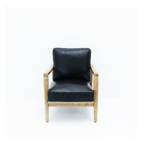 REID ARMCHAIR - BLACK LEATHER, NATURAL FRAME