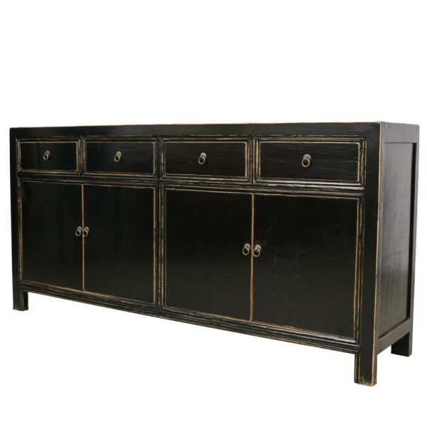 ORIENTAL PAINTED 4 DOOR SIDEBOARD - VINTAGE BLACK