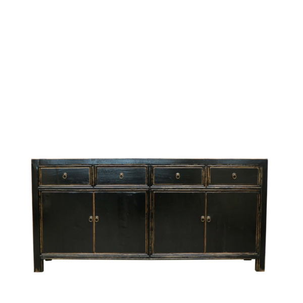 ORIENTAL PAINTED 4 DOOR SIDEBOARD - VINTAGE BLACK