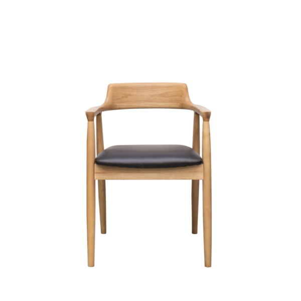 EALING DINING CHAIR NATURAL FRAME, BLACK LEATHER