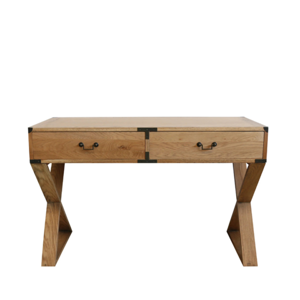 CAMPAIGN 2 DRAWER OAK DESK WITH X LEGS