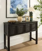 Theron Carved Wooden Console Black - Image 2
