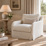 Hastings Armchair in natural cotton-linen upholstery