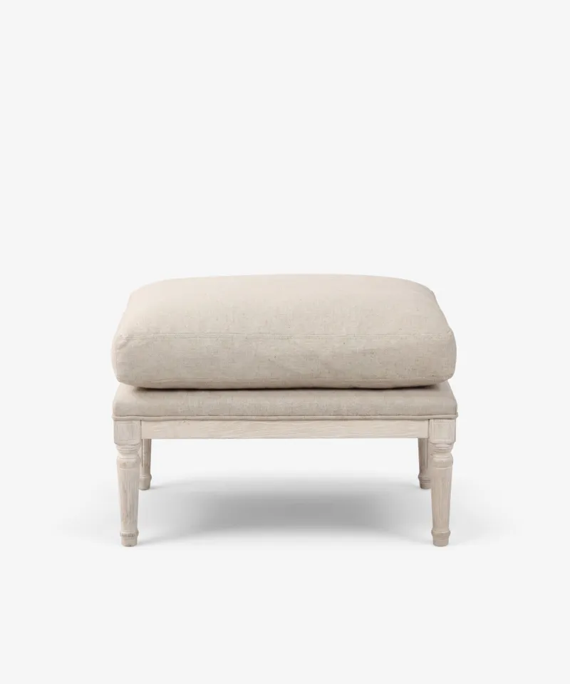 Chester Ottoman Whitewash Designed to pair with the Chester Chair, this generously cushioned ottoman brings added comfort and a classic, relaxed presence.